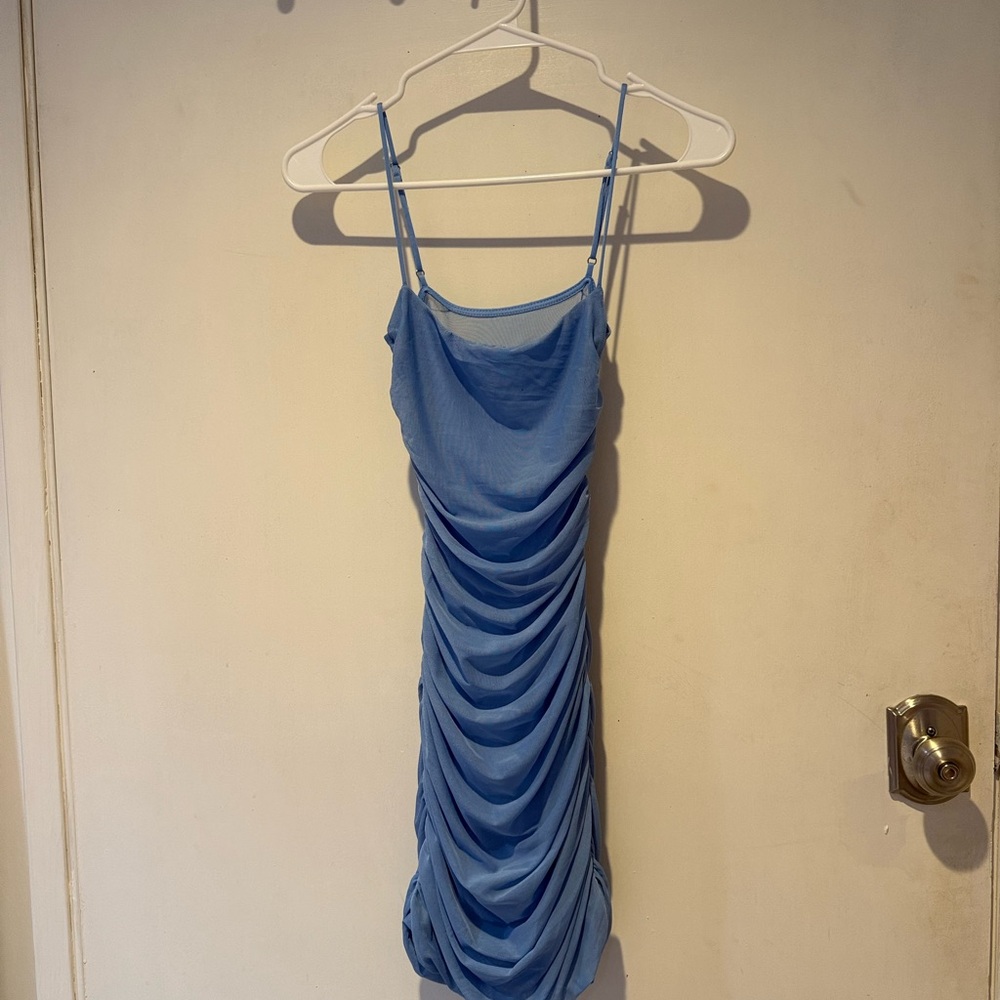 Elegant Blue Ruched Dress